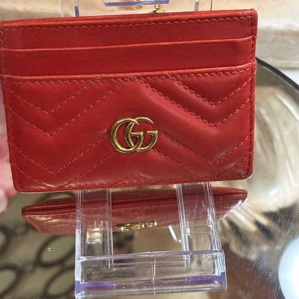 Gucci Red Quilted Chevron Leather Card Holder NIB w dust bag full inclusion - Picture 5 of 10